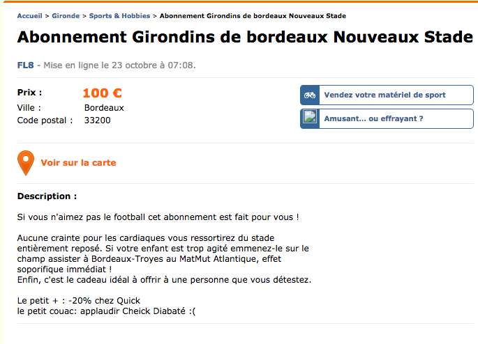 Bordeaux : il vend son abonnement sur «<span style="font-size:50%">&nbsp;</span>Le Bon Coin<span style="font-size:50%">&nbsp;</span>» !