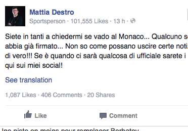 Destro recale Monaco sur Facebook