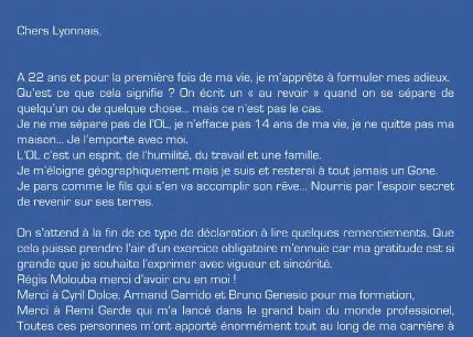 La belle lettre d’Umtiti à l’Olympique lyonnais