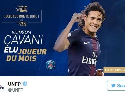 Cavani, joueur du mois de septembre