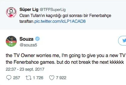 Souza veut offrir une télé à un supporter du Fener