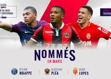 Mbappé, Pléa et Rony Lopes nommés pour le joueur du mois