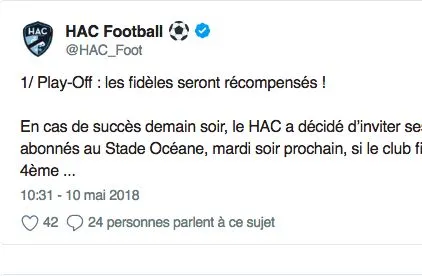 Volpe offre des places de playoffs aux supporters du HAC