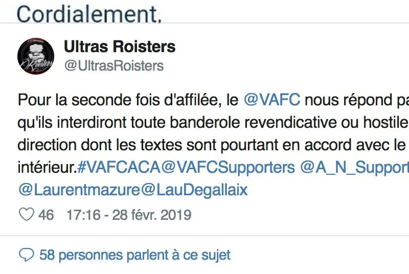 Valenciennes interdit les banderoles hostiles à la direction